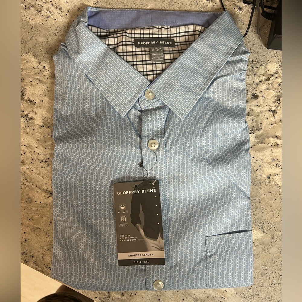 Brand new Geoffrey Beene blue and white print long sleeve men’s button up shirt